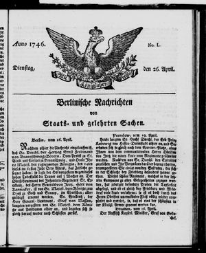 Berlinische Nachrichten von Staats- und gelehrten Sachen vom 26.04.1746