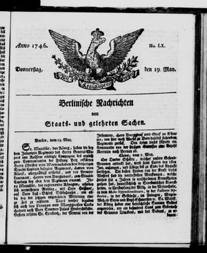 Berlinische Nachrichten von Staats- und gelehrten Sachen vom 19.05.1746