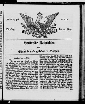 Berlinische Nachrichten von Staats- und gelehrten Sachen vom 24.05.1746
