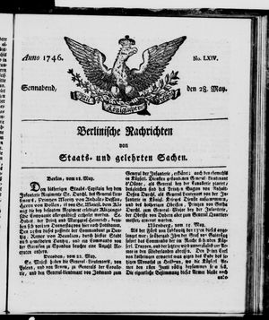 Berlinische Nachrichten von Staats- und gelehrten Sachen vom 28.05.1746
