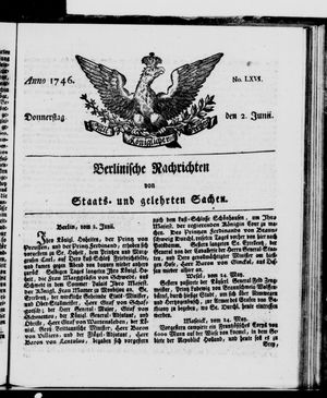 Berlinische Nachrichten von Staats- und gelehrten Sachen vom 02.06.1746