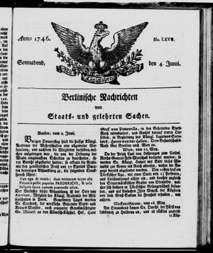 Berlinische Nachrichten von Staats- und gelehrten Sachen vom 04.06.1746