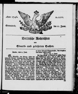 Berlinische Nachrichten von Staats- und gelehrten Sachen vom 25.06.1746