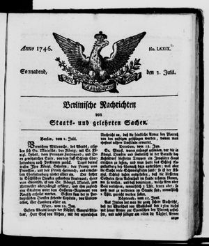 Berlinische Nachrichten von Staats- und gelehrten Sachen on Jul 2, 1746