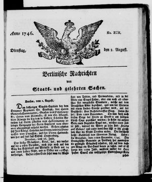 Berlinische Nachrichten von Staats- und gelehrten Sachen on Aug 2, 1746