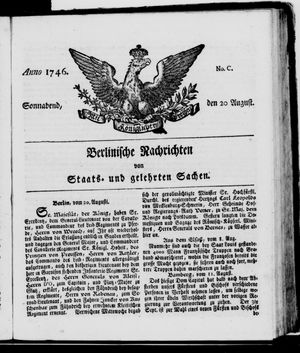 Berlinische Nachrichten von Staats- und gelehrten Sachen vom 20.08.1746