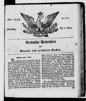 Berlinische Nachrichten von Staats- und gelehrten Sachen vom 06.09.1746