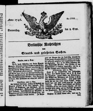Berlinische Nachrichten von Staats- und gelehrten Sachen vom 08.09.1746