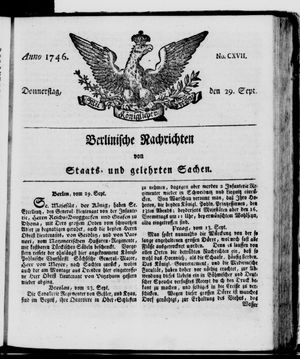 Berlinische Nachrichten von Staats- und gelehrten Sachen vom 29.09.1746
