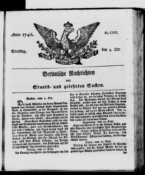 Berlinische Nachrichten von Staats- und gelehrten Sachen vom 04.10.1746