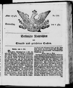 Berlinische Nachrichten von Staats- und gelehrten Sachen vom 06.10.1746