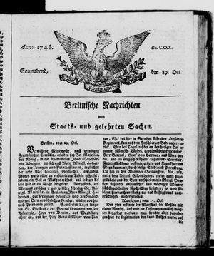 Berlinische Nachrichten von Staats- und gelehrten Sachen vom 29.10.1746