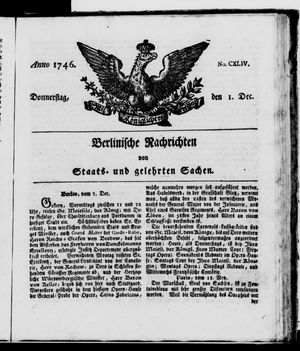 Berlinische Nachrichten von Staats- und gelehrten Sachen vom 01.12.1746