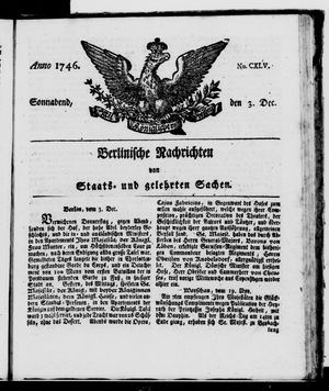 Berlinische Nachrichten von Staats- und gelehrten Sachen vom 03.12.1746