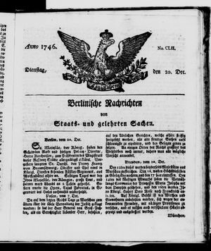 Berlinische Nachrichten von Staats- und gelehrten Sachen vom 20.12.1746