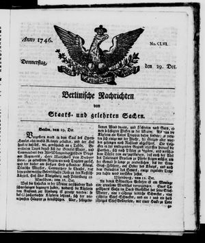 Berlinische Nachrichten von Staats- und gelehrten Sachen vom 29.12.1746