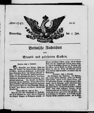 Berlinische Nachrichten von Staats- und gelehrten Sachen vom 05.01.1747