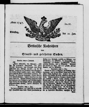 Berlinische Nachrichten von Staats- und gelehrten Sachen vom 10.01.1747
