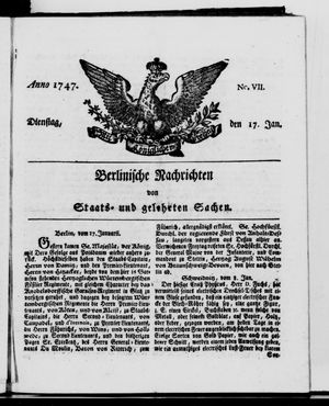 Berlinische Nachrichten von Staats- und gelehrten Sachen vom 17.01.1747