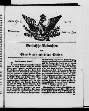 Berlinische Nachrichten von Staats- und gelehrten Sachen vom 28.01.1747