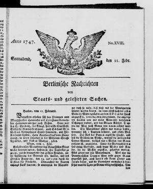 Berlinische Nachrichten von Staats- und gelehrten Sachen vom 11.02.1747
