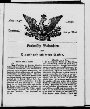 Berlinische Nachrichten von Staats- und gelehrten Sachen vom 09.03.1747
