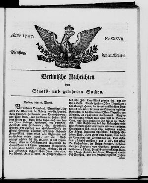 Berlinische Nachrichten von Staats- und gelehrten Sachen vom 28.03.1747
