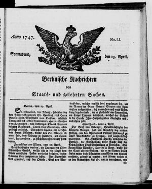 Berlinische Nachrichten von Staats- und gelehrten Sachen vom 29.04.1747