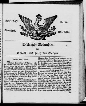 Berlinische Nachrichten von Staats- und gelehrten Sachen vom 06.05.1747