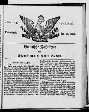 Berlinische Nachrichten von Staats- und gelehrten Sachen vom 15.07.1747