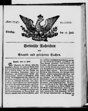 Berlinische Nachrichten von Staats- und gelehrten Sachen vom 18.07.1747