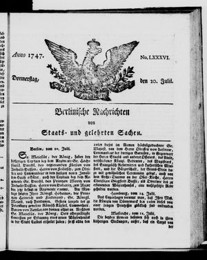 Berlinische Nachrichten von Staats- und gelehrten Sachen on Jul 20, 1747
