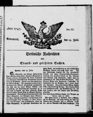 Berlinische Nachrichten von Staats- und gelehrten Sachen vom 29.07.1747