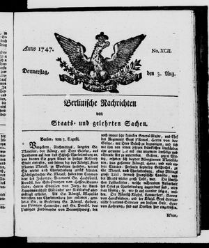 Berlinische Nachrichten von Staats- und gelehrten Sachen vom 03.08.1747