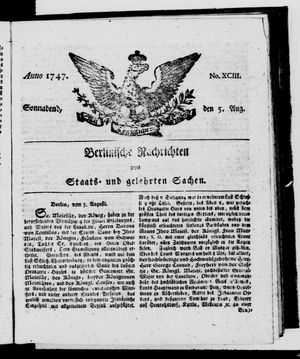 Berlinische Nachrichten von Staats- und gelehrten Sachen vom 05.08.1747