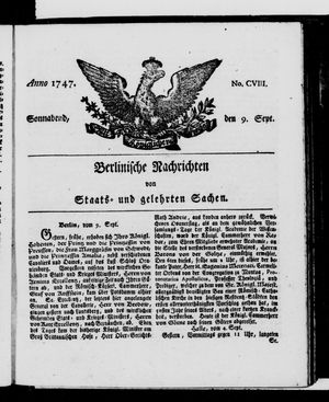 Berlinische Nachrichten von Staats- und gelehrten Sachen vom 09.09.1747