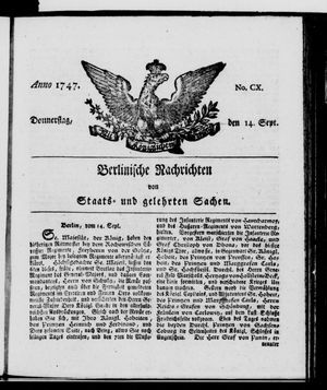 Berlinische Nachrichten von Staats- und gelehrten Sachen vom 14.09.1747