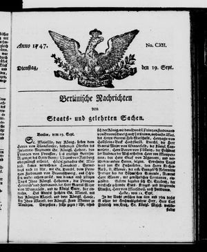 Berlinische Nachrichten von Staats- und gelehrten Sachen vom 19.09.1747