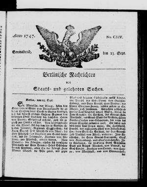 Berlinische Nachrichten von Staats- und gelehrten Sachen vom 23.09.1747