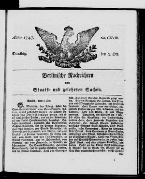 Berlinische Nachrichten von Staats- und gelehrten Sachen vom 03.10.1747