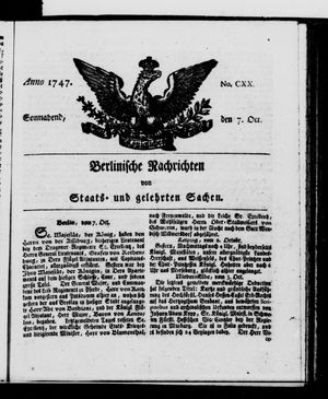 Berlinische Nachrichten von Staats- und gelehrten Sachen vom 07.10.1747