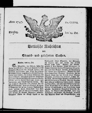 Berlinische Nachrichten von Staats- und gelehrten Sachen vom 24.10.1747