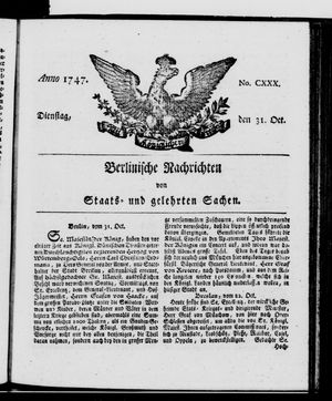Berlinische Nachrichten von Staats- und gelehrten Sachen vom 31.10.1747