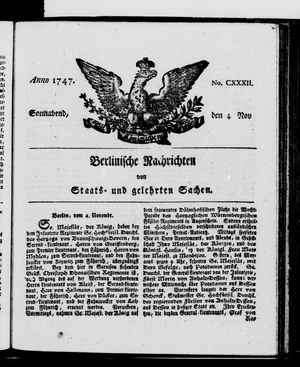 Berlinische Nachrichten von Staats- und gelehrten Sachen vom 04.11.1747