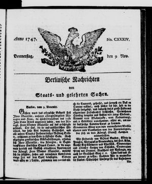 Berlinische Nachrichten von Staats- und gelehrten Sachen vom 09.11.1747