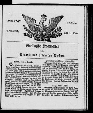 Berlinische Nachrichten von Staats- und gelehrten Sachen on Dec 2, 1747