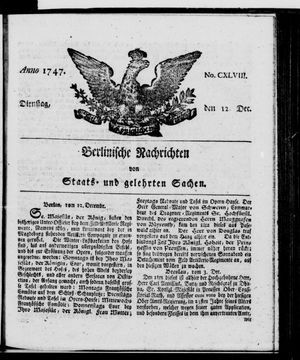 Berlinische Nachrichten von Staats- und gelehrten Sachen vom 12.12.1747