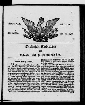 Berlinische Nachrichten von Staats- und gelehrten Sachen vom 14.12.1747