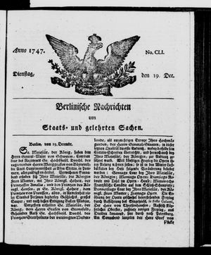 Berlinische Nachrichten von Staats- und gelehrten Sachen vom 19.12.1747