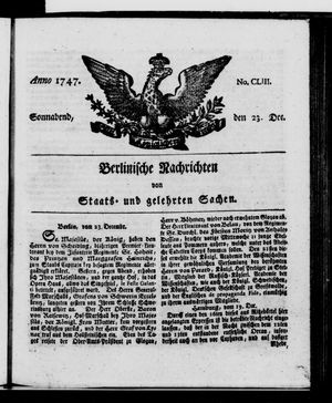 Berlinische Nachrichten von Staats- und gelehrten Sachen vom 23.12.1747